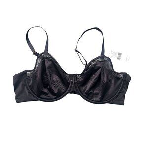 Le Mystere 38C Satin & Mesh Unlined Bra Black Underwire 3316